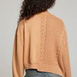 Chaser Women's Textured Crew Neck Sweater Sweatshirt Large Cable Knit Toffee